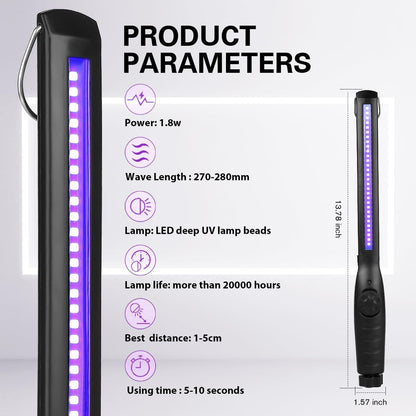 Portable UV Light Sanitizer Wand, USB Rechargeable Ultraviolet Disinfection Lamp for Home, Hotel, Travel & Car – UV Sterilizer for Safe Cleaning